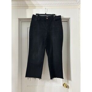 Express Cropped Straight Black Denim Jeans Women’s 16 High Rise Fray Hem City